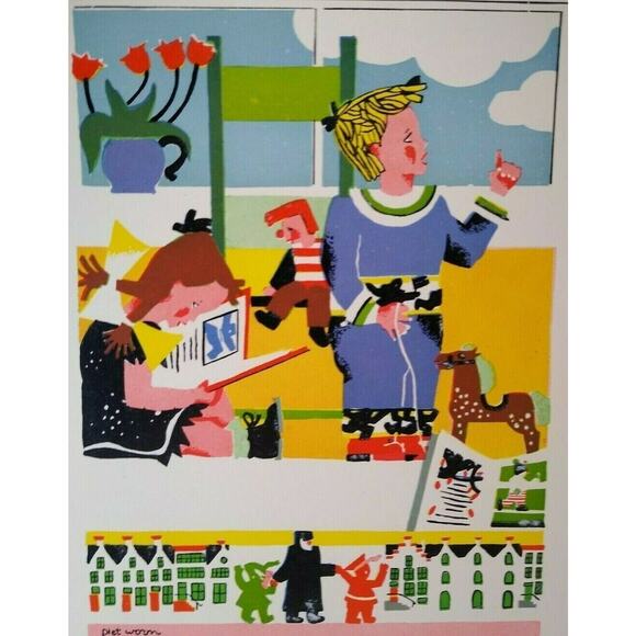 Piet Worm Art Print Children Horse Toy Book Vintage M B Z Amsterdam Holland 1951 - Picture 1 of 4